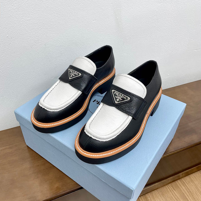 PRA CHOCOLATE LOAFERS BLACK AND WHITE CALFSKIN
