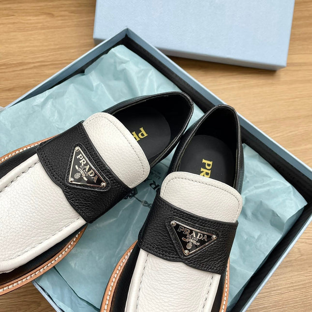 PRA CHOCOLATE LOAFERS BLACK AND WHITE CALFSKIN