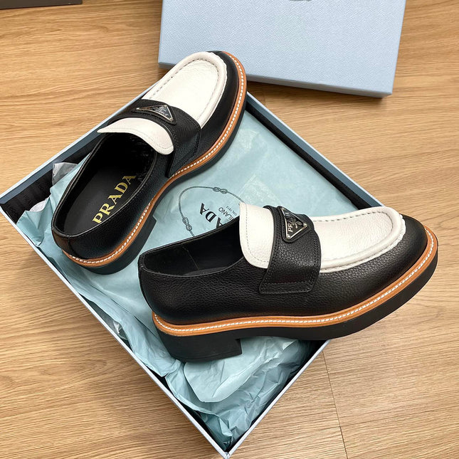 PRA CHOCOLATE LOAFERS BLACK AND WHITE CALFSKIN