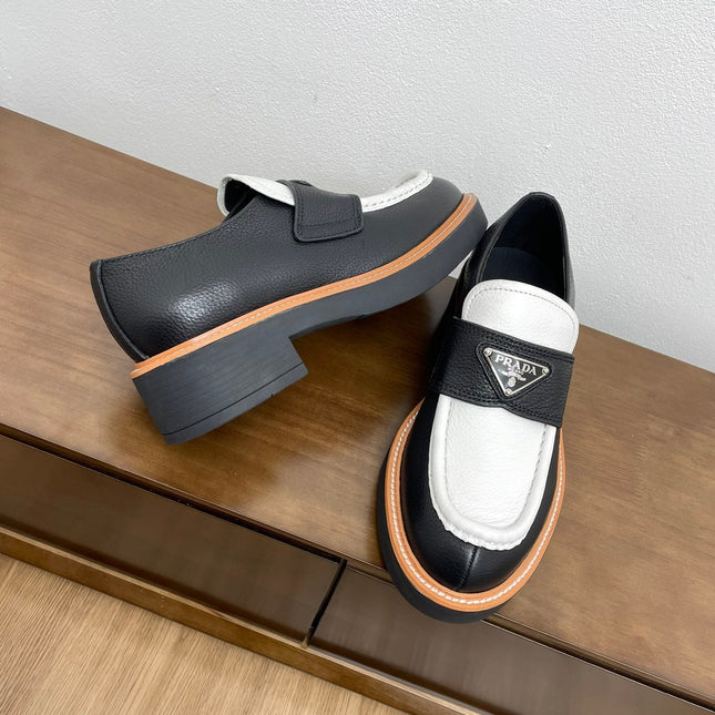 PRA CHOCOLATE LOAFERS BLACK AND WHITE CALFSKIN