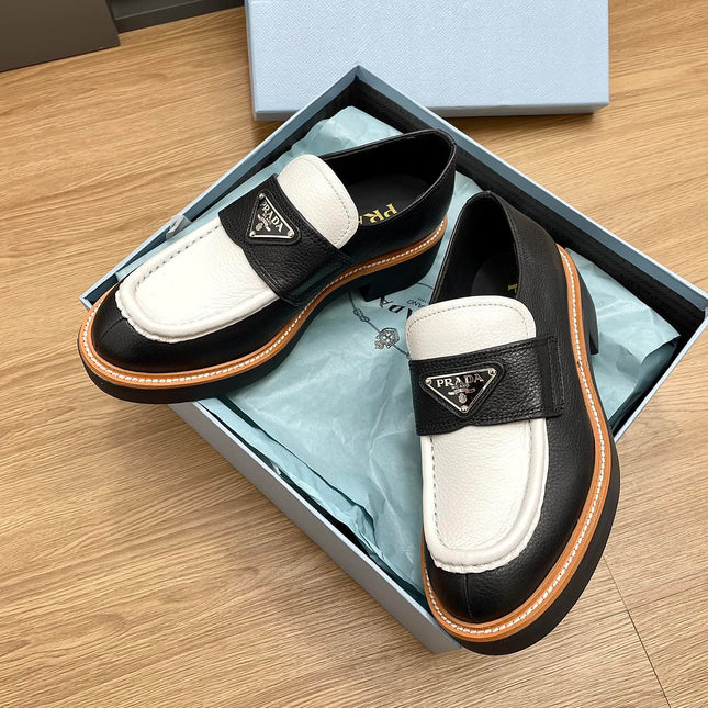 PRA CHOCOLATE LOAFERS BLACK AND WHITE CALFSKIN
