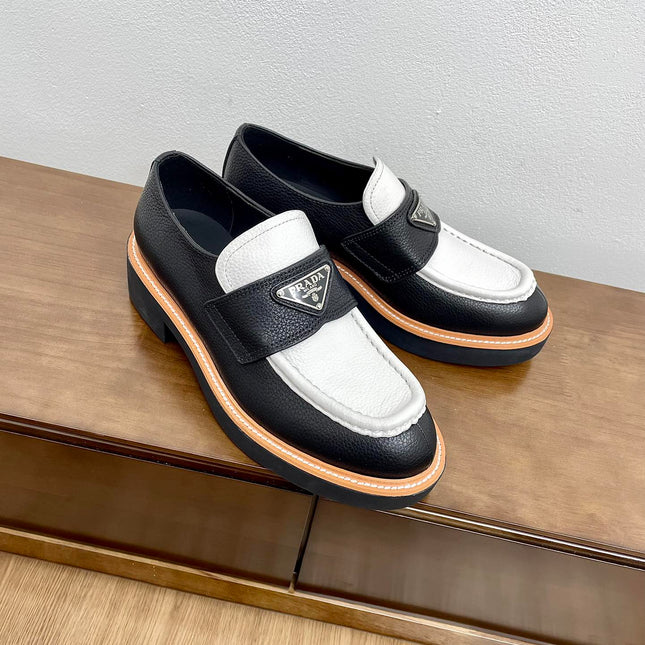 PRA CHOCOLATE LOAFERS BLACK AND WHITE CALFSKIN