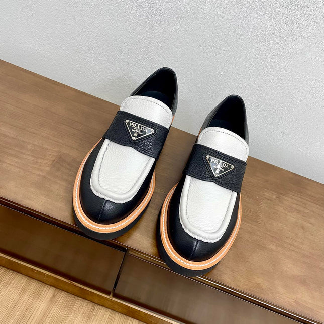 PRA CHOCOLATE LOAFERS BLACK AND WHITE CALFSKIN