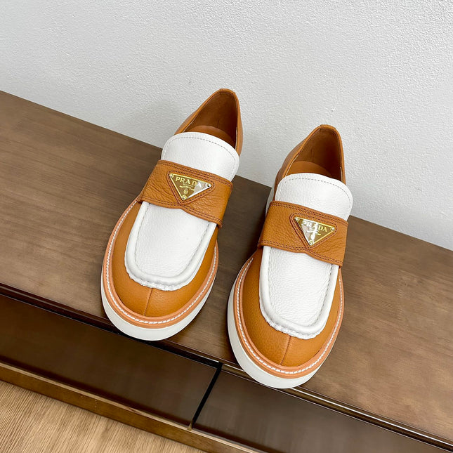PRA CHOCOLATE LOAFERS WHITE AND BRONZE CALFSKIN