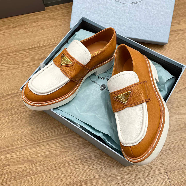 PRA CHOCOLATE LOAFERS WHITE AND BRONZE CALFSKIN