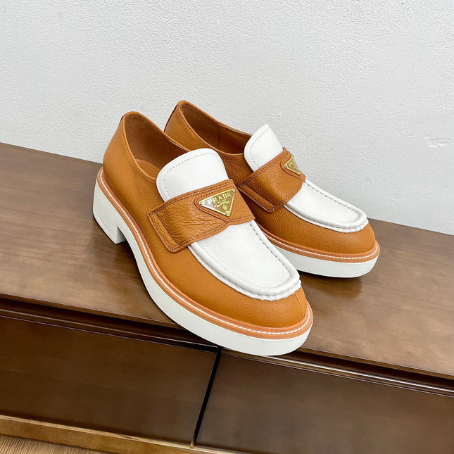 PRA CHOCOLATE LOAFERS WHITE AND BRONZE CALFSKIN