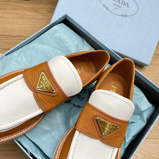 PRA CHOCOLATE LOAFERS WHITE AND BRONZE CALFSKIN