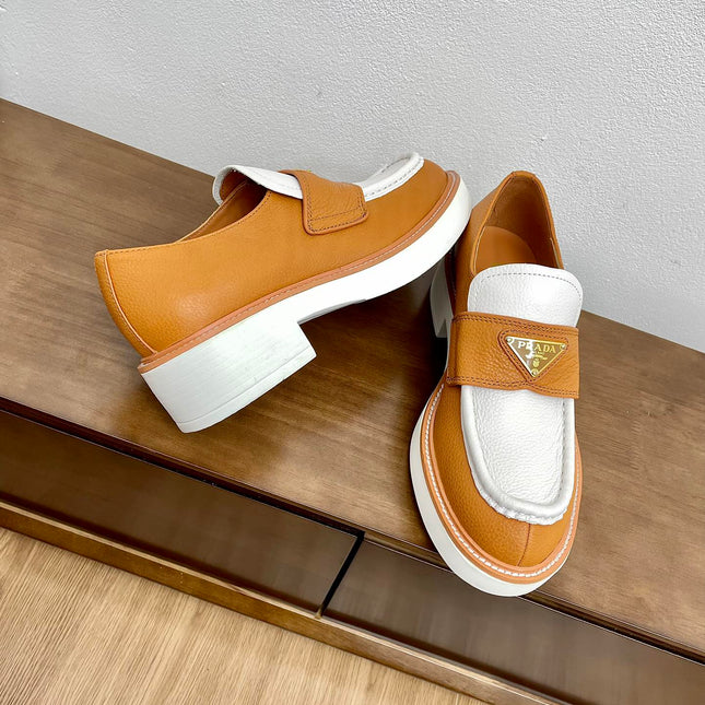 PRA CHOCOLATE LOAFERS WHITE AND BRONZE CALFSKIN