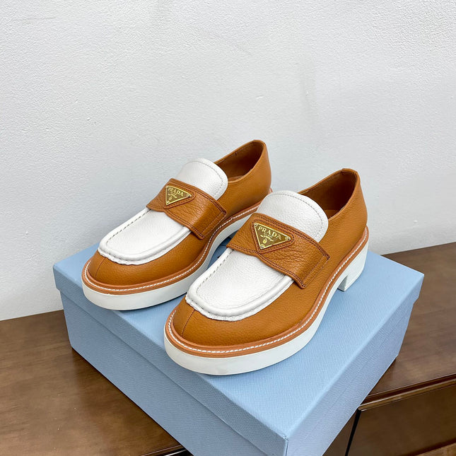 PRA CHOCOLATE LOAFERS WHITE AND BRONZE CALFSKIN