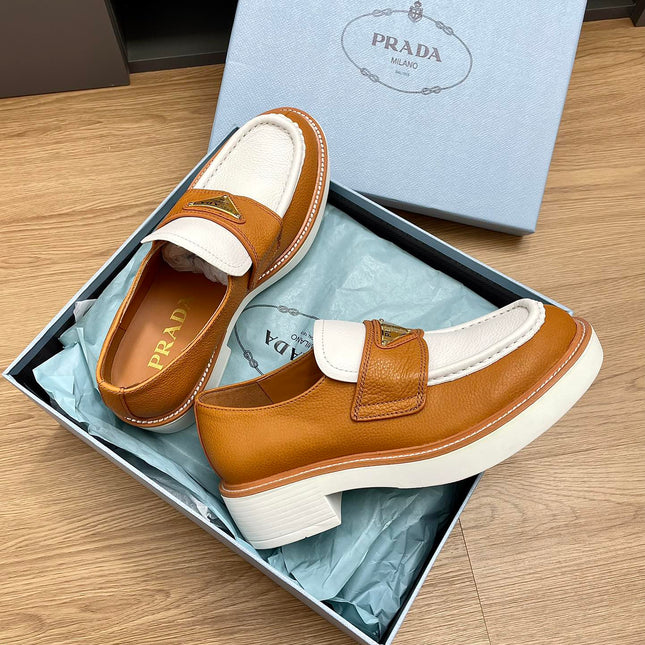 PRA CHOCOLATE LOAFERS WHITE AND BRONZE CALFSKIN