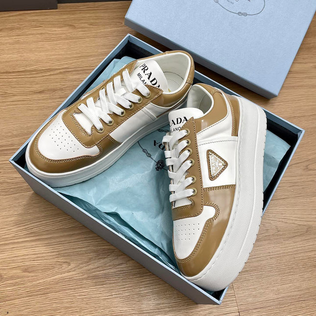PRA DOWNTOWN BOLD SNEAKERS WHITE AND PEANUT CALFSKIN