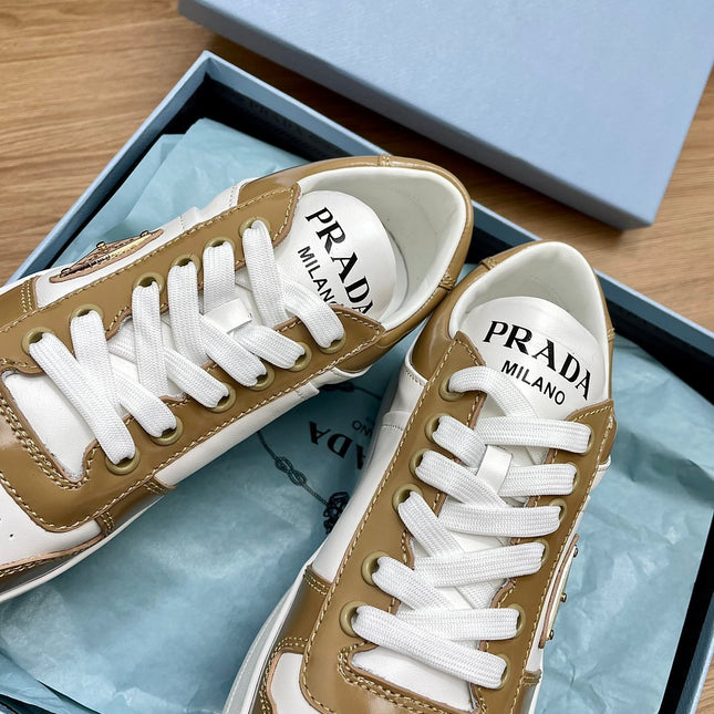 PRA DOWNTOWN BOLD SNEAKERS WHITE AND PEANUT CALFSKIN