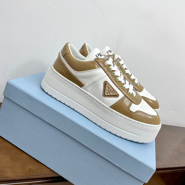 PRA DOWNTOWN BOLD SNEAKERS WHITE AND PEANUT CALFSKIN