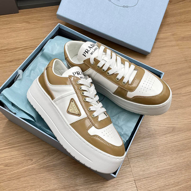PRA DOWNTOWN BOLD SNEAKERS WHITE AND PEANUT CALFSKIN
