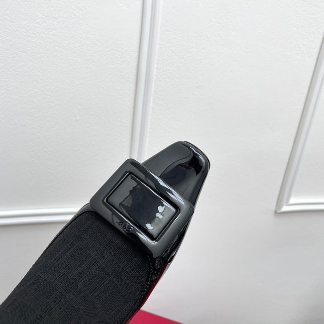 BELLE VIVIER SOCK LACQUERED BUCKLE ANKLE BOOTS IN BLACK PATENT CALFSKIN SOCK UPPER FABRIC