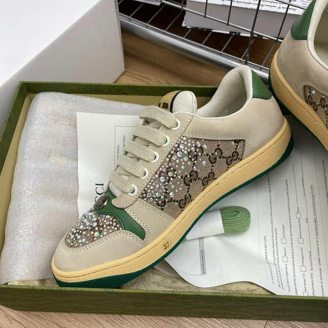 GG SNEAKER WITH DIAMOND IN IVORY SUEDE AND CANVAS