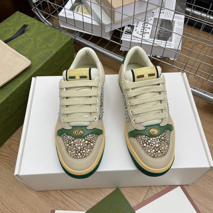 GG SNEAKER WITH DIAMOND IN IVORY SUEDE AND CANVAS