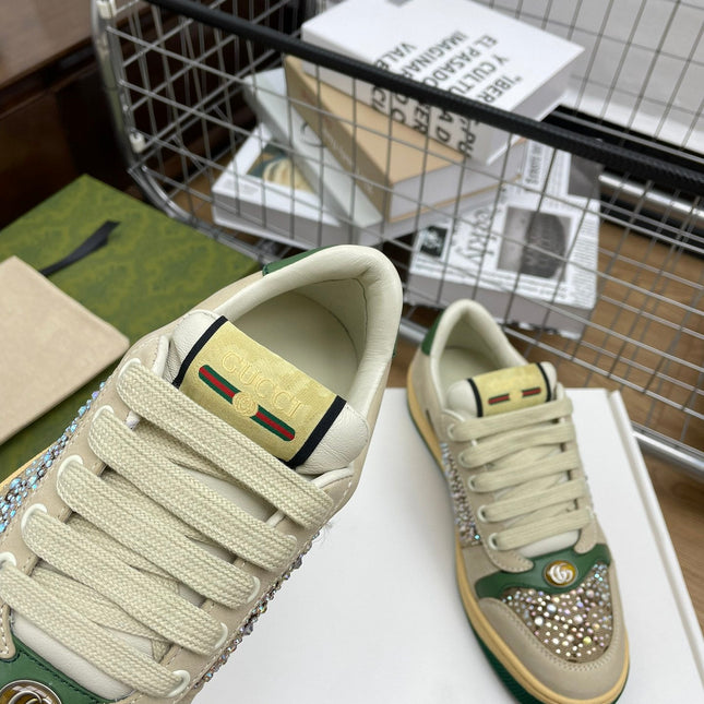 GG SNEAKER WITH DIAMOND IN IVORY SUEDE AND CANVAS