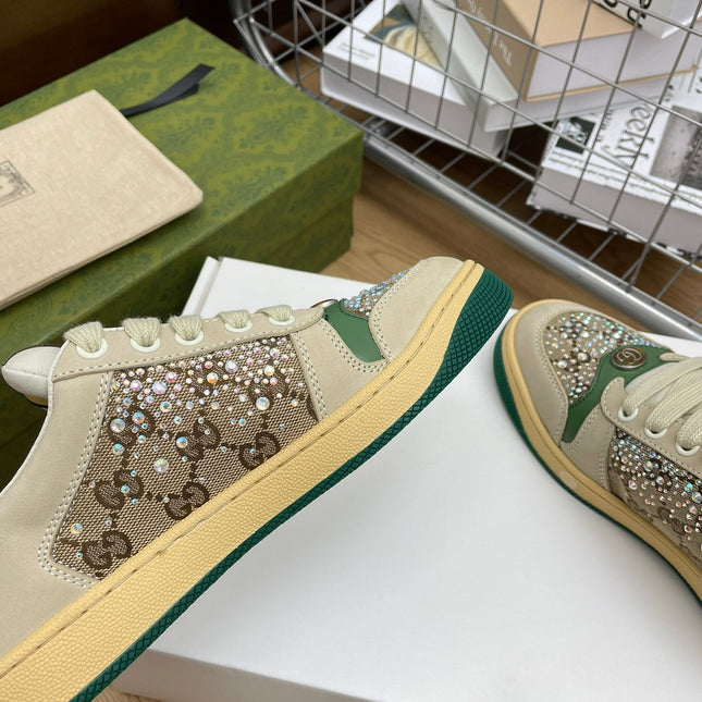 GG SNEAKER WITH DIAMOND IN IVORY SUEDE AND CANVAS