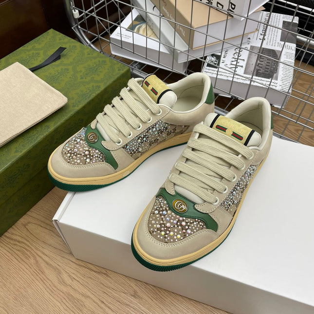 GG SNEAKER WITH DIAMOND IN IVORY SUEDE AND CANVAS