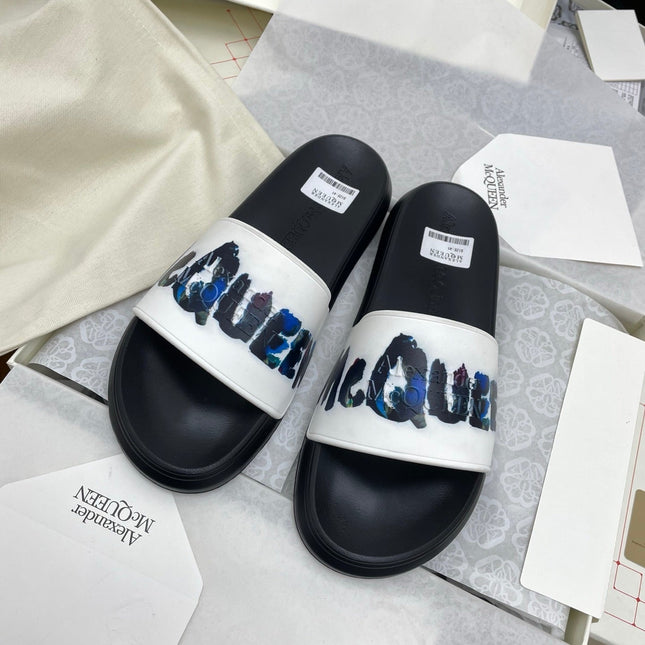 SLIDES SANDAL IN BLACK TPU WHITE STRAP WITH 3D LOGO