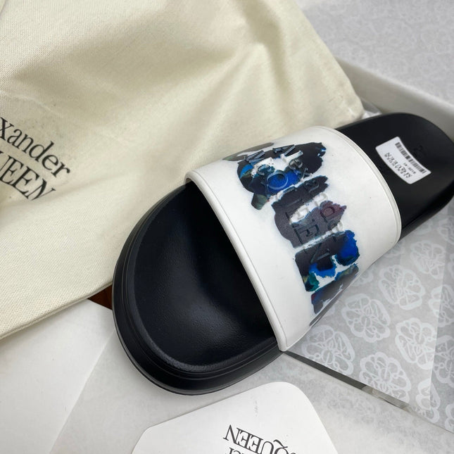 SLIDES SANDAL IN BLACK TPU WHITE STRAP WITH 3D LOGO