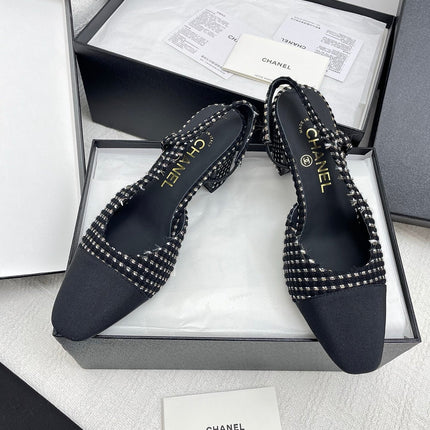 CC SLINGBACK 25S 65 MM IN BLACK TWEED AND FABRIC