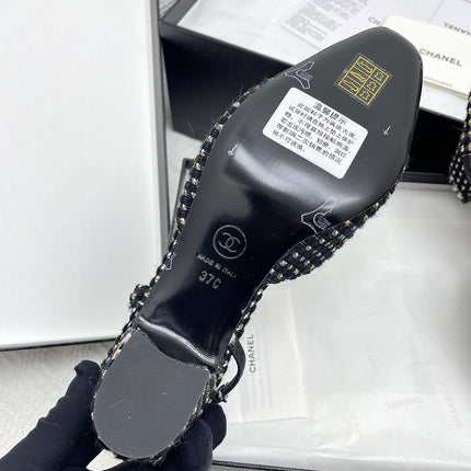 CC SLINGBACK 25S 65 MM IN BLACK TWEED AND FABRIC