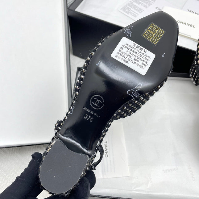 CC SLINGBACK 25S 65 MM IN BLACK TWEED AND FABRIC