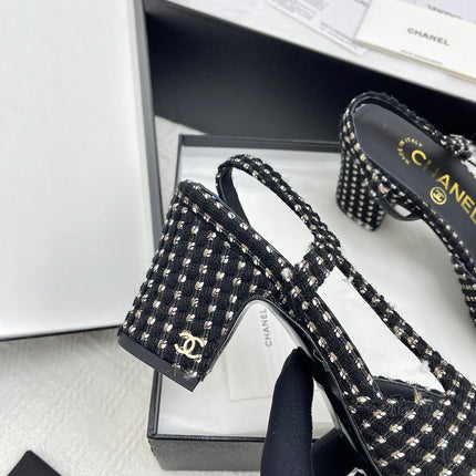 CC SLINGBACK 25S 65 MM IN BLACK TWEED AND FABRIC