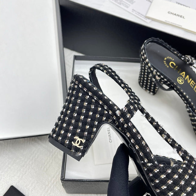 CC SLINGBACK 25S 65 MM IN BLACK TWEED AND FABRIC