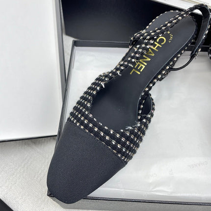 CC SLINGBACK 25S 65 MM IN BLACK TWEED AND FABRIC