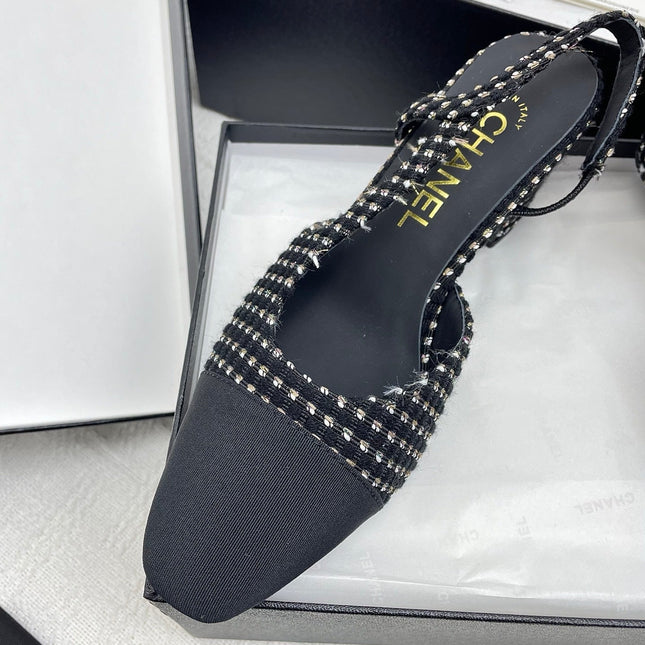 CC SLINGBACK 25S 65 MM IN BLACK TWEED AND FABRIC