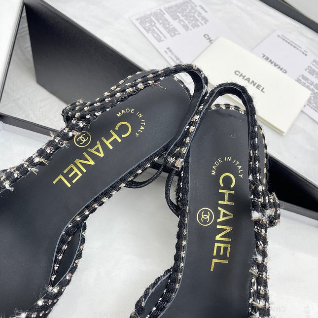 CC SLINGBACK 25S 65 MM IN BLACK TWEED AND FABRIC