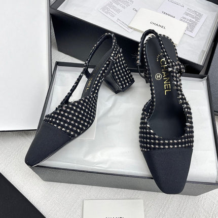 CC SLINGBACK 25S 65 MM IN BLACK TWEED AND FABRIC