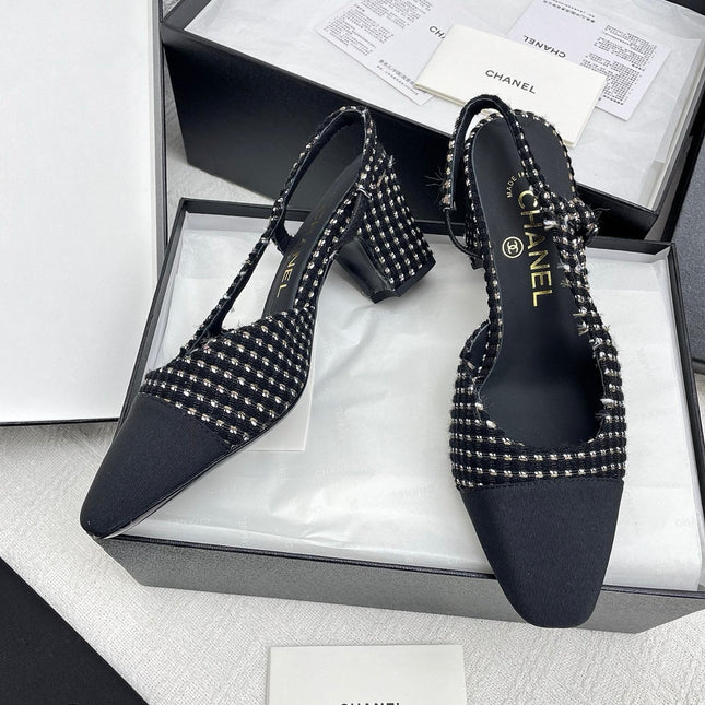 CC SLINGBACK 25S 65 MM IN BLACK TWEED AND FABRIC
