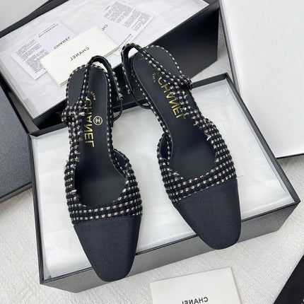 CC SLINGBACK 25S 65 MM IN BLACK TWEED AND FABRIC