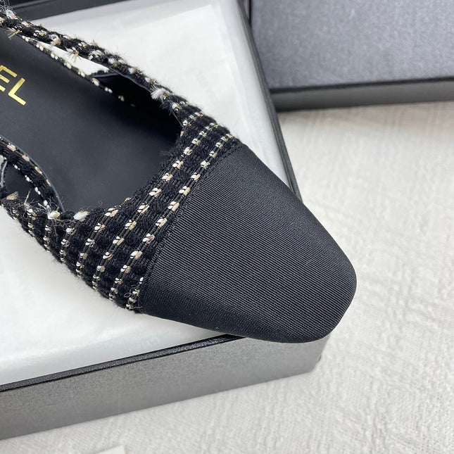 CC SLINGBACK 25S 65 MM IN BLACK TWEED AND FABRIC