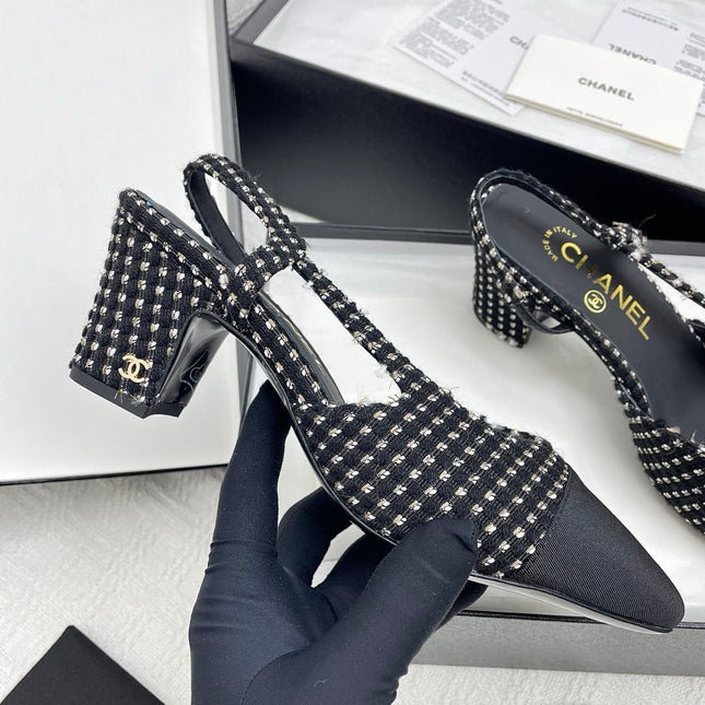 CC SLINGBACK 25S 65 MM IN BLACK TWEED AND FABRIC