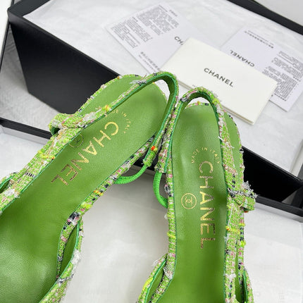 CC SLINGBACK 25S 65 MM IN GREEN FABRIC MIX TWEED