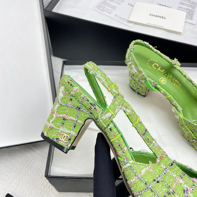 CC SLINGBACK 25S 65 MM IN GREEN FABRIC MIX TWEED