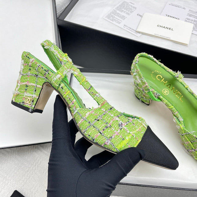 CC SLINGBACK 25S 65 MM IN GREEN FABRIC MIX TWEED