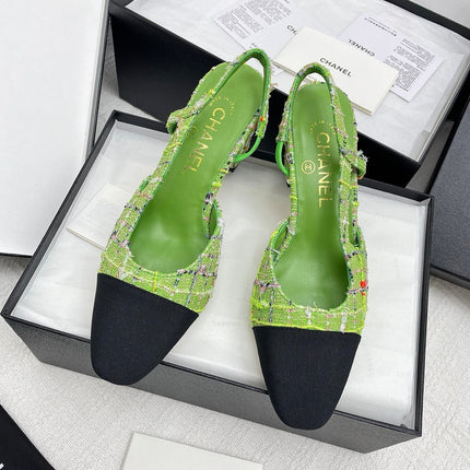 CC SLINGBACK 25S 65 MM IN GREEN FABRIC MIX TWEED