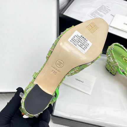 CC SLINGBACK 25S 65 MM IN GREEN FABRIC MIX TWEED