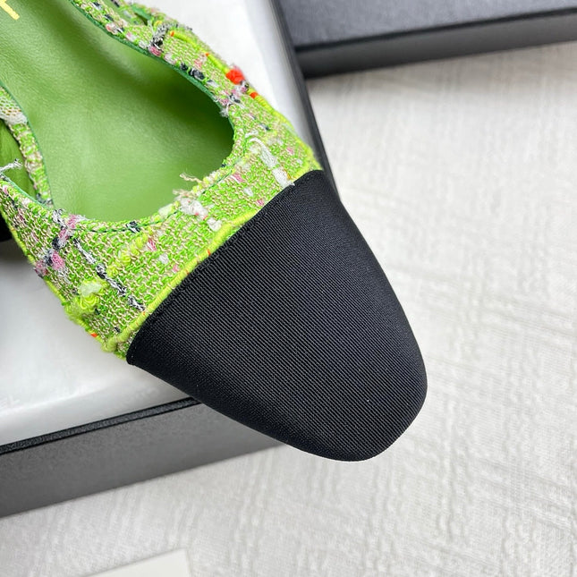 CC SLINGBACK 25S 65 MM IN GREEN FABRIC MIX TWEED