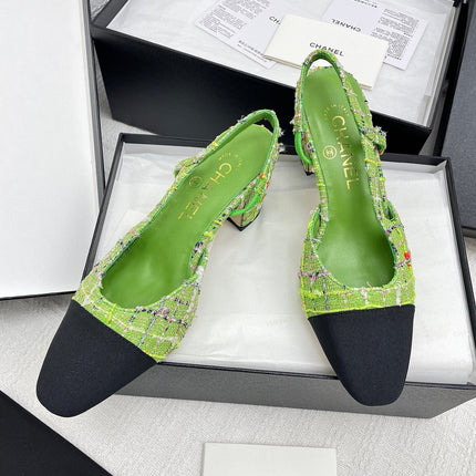 CC SLINGBACK 25S 65 MM IN GREEN FABRIC MIX TWEED