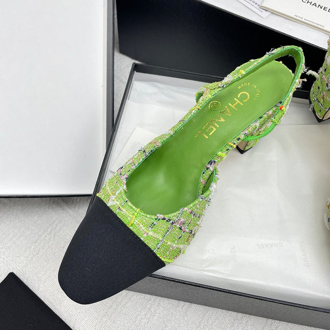 CC SLINGBACK 25S 65 MM IN GREEN FABRIC MIX TWEED