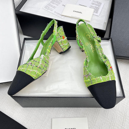 CC SLINGBACK 25S 65 MM IN GREEN FABRIC MIX TWEED