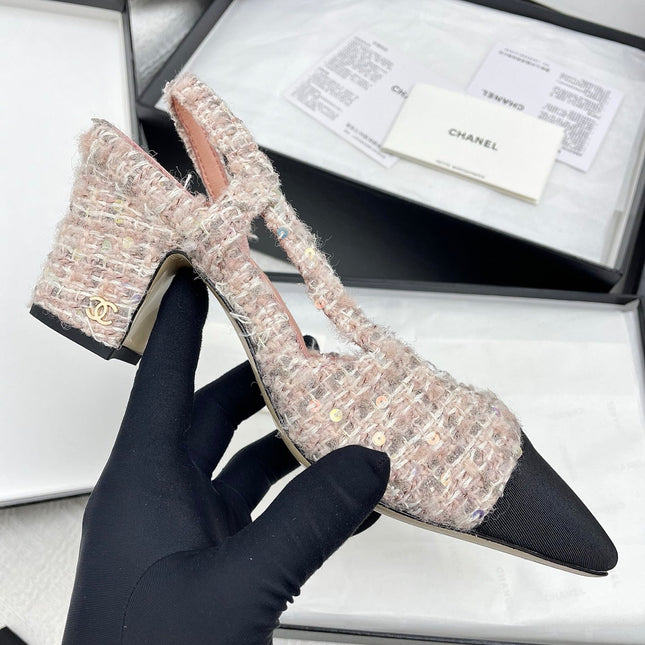 CC SLINGBACK 25S 65 MM IN LIGHT PINK TWEED