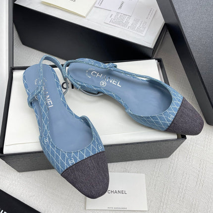 CC SLINGBACK 25S 25 MM IN BLUE DENIM WITH PLAID PATTERN